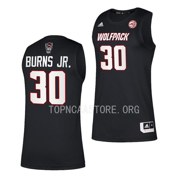 Mens Youth NC State Wolfpack #30 D.J. Burns Jr. Adidas Black 2021-22 Basketball Game Jersey