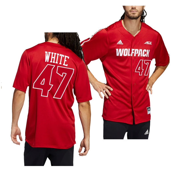 Mens Youth NC State Wolfpack #47 Tommy White Red College Baseball Jersey