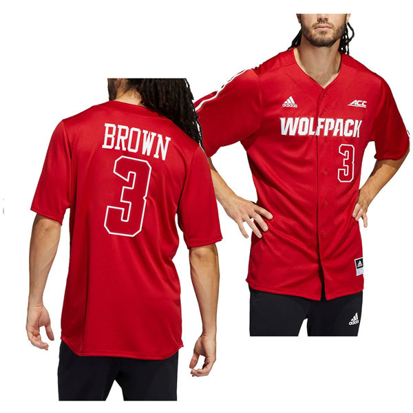 Mens Youth NC State Wolfpack #3 Devonte Brown Red College Baseball Jersey