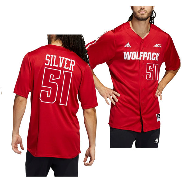 Mens Youth NC State Wolfpack #51 Canaan Silver Red College Baseball Jersey