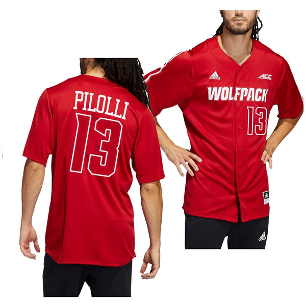 Mens Youth NC State Wolfpack #13 Dominic Pilolli Red College Baseball Jersey