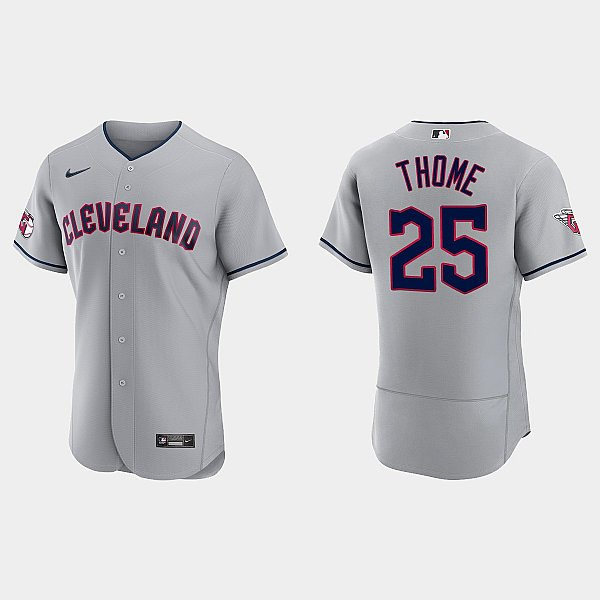 Mens Cleveland Guardians #25 Jim Thome Nike Gray Road Flex Base Authentic Player Jersey