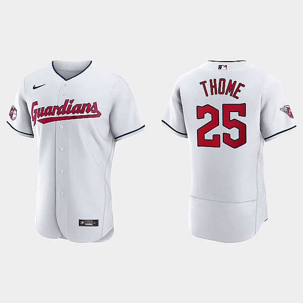 Mens Cleveland Guardians #25 Jim Thome Nike White Home Flex Base Authentic Player Jersey