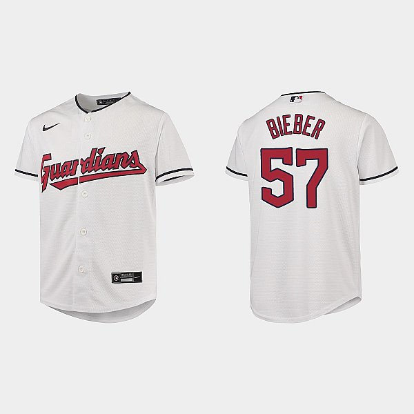 Youth Cleveland Guardians #57 Shane Bieber Nike White Home Jersey