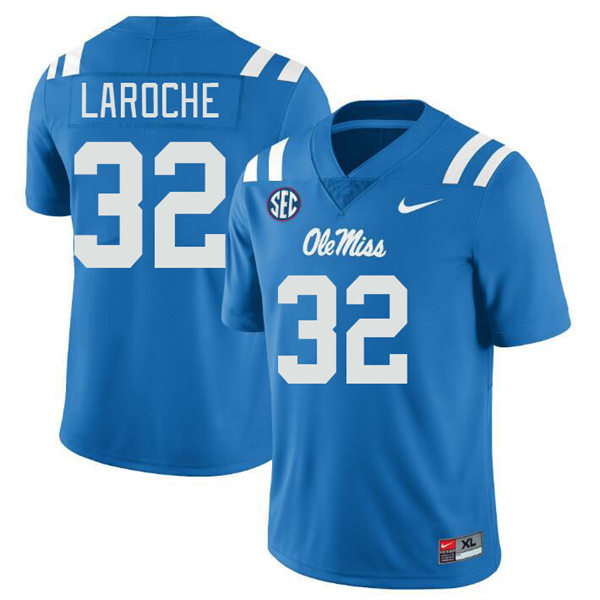 Mens Youth Ole Miss Rebels #32 Lucas Laroche 2023 Powder Blue College Football Game Jersey