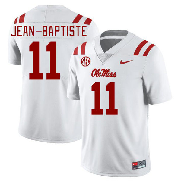 Mens Youth Ole Miss Rebels #11 Jeremiah Jean-Baptiste 2023 White College Football Game Jersey