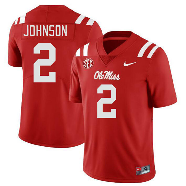 Mens Youth Ole Miss Rebels #2 Cedric Johnson 2023 Red College Football Game Jersey