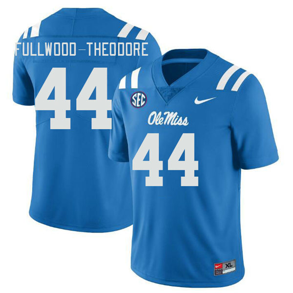 Mens Youth Ole Miss Rebels #44 Nyseer Fullwood-Theodore 2023 Powder Blue College Football Game Jersey