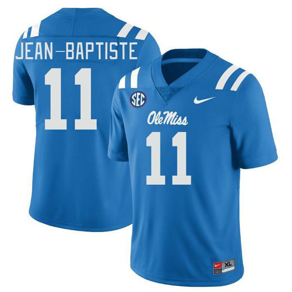 Mens Youth Ole Miss Rebels #11 Jeremiah Jean-Baptiste 2023 Powder Blue College Football Game Jersey