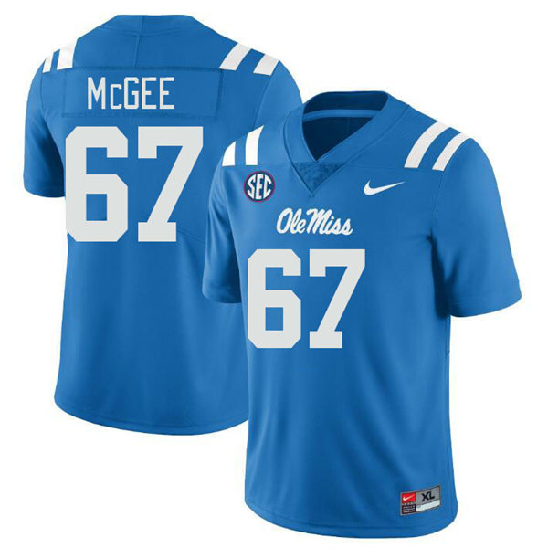 Mens Youth Ole Miss Rebels #67 Quincy McGee 2023 Powder Blue College Football Game Jersey