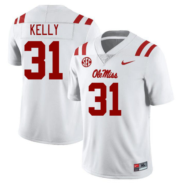 Mens Youth Ole Miss Rebels #31 Torian Kelly 2023 White College Football Game Jersey