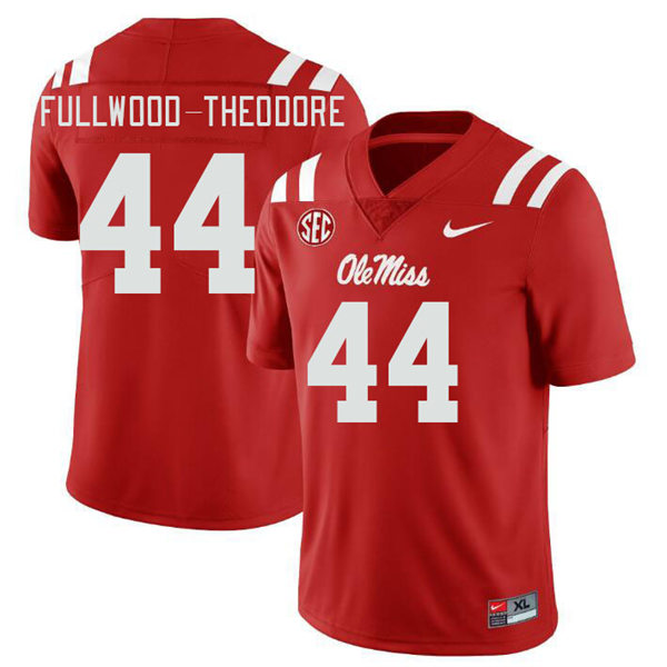 Mens Youth Ole Miss Rebels #44 Nyseer Fullwood-Theodore 2023 Red College Football Game Jersey