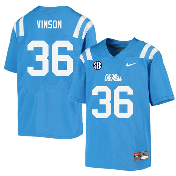 Mens Youth Ole Miss Rebels #36 Rayf Vinson 2023 Powder Blue College Football Game Jersey