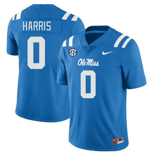 Mens Youth Ole Miss Rebels #0 Joshua Harris 2023 Powder Blue College Football Game Jersey