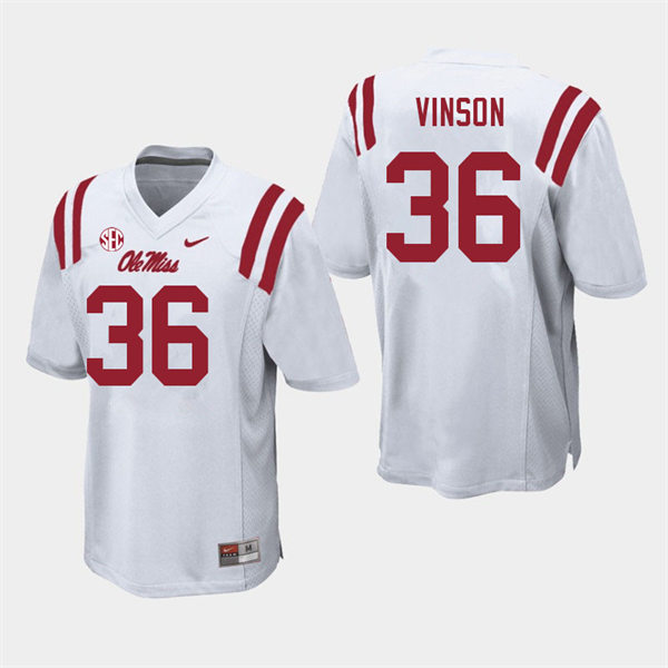 Mens Youth Ole Miss Rebels #36 Rayf Vinson 2023 White College Football Game Jersey