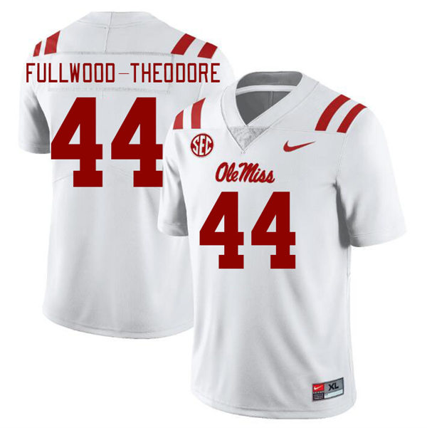 Mens Youth Ole Miss Rebels #44 Nyseer Fullwood-Theodore 2023 White College Football Game Jersey