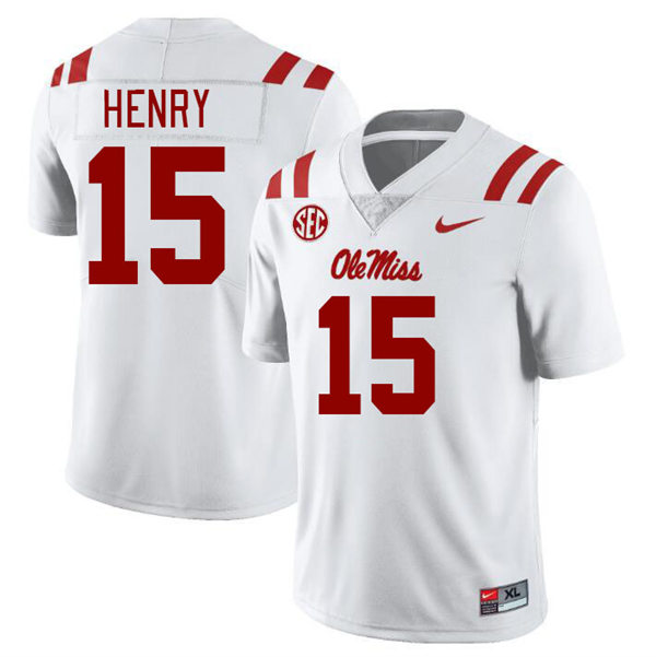 Mens Youth Ole Miss Rebels #15 JJ Henry 2023 White College Football Game Jersey