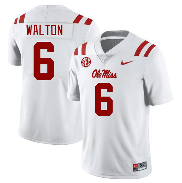 Mens Youth Ole Miss Rebels #6 Zamari Walton 2023 White College Football Game Jersey