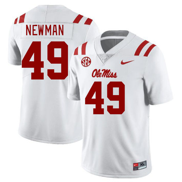 Mens Youth Ole Miss Rebels #49 Daniel Newman 2023 White College Football Game Jersey