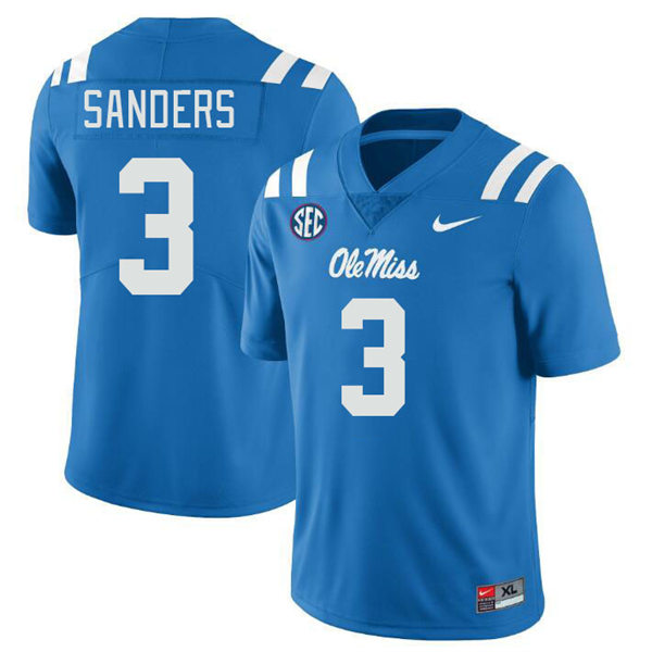 Mens Youth Ole Miss Rebels #3 Spencer Sanders 2023 Powder Blue College Football Game Jersey