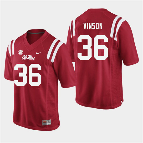 Mens Youth Ole Miss Rebels #36 Rayf Vinson 2023 Red College Football Game Jersey