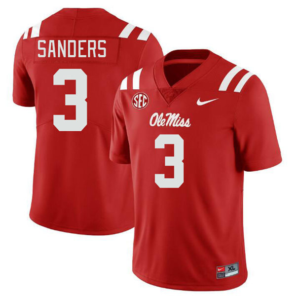 Mens Youth Ole Miss Rebels #3 Spencer Sanders 2023 Red College Football Game Jersey