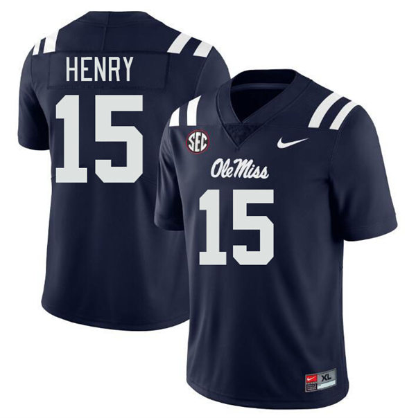 Mens Youth Ole Miss Rebels #15 JJ Henry 2023 Navy College Football Game Jersey