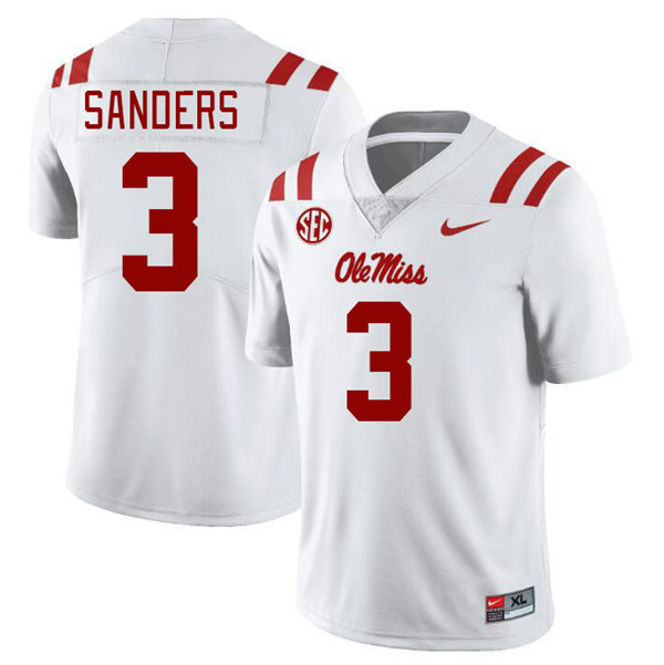 Mens Youth Ole Miss Rebels #3 Spencer Sanders 2023 White College Football Game Jersey