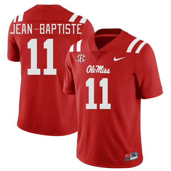 Mens Youth Ole Miss Rebels #11 Jeremiah Jean-Baptiste 2023 Red College Football Game Jersey