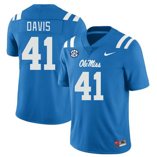 Mens Youth Ole Miss Rebels #41 Caden Davis 2023 Powder Blue College Football Game Jersey