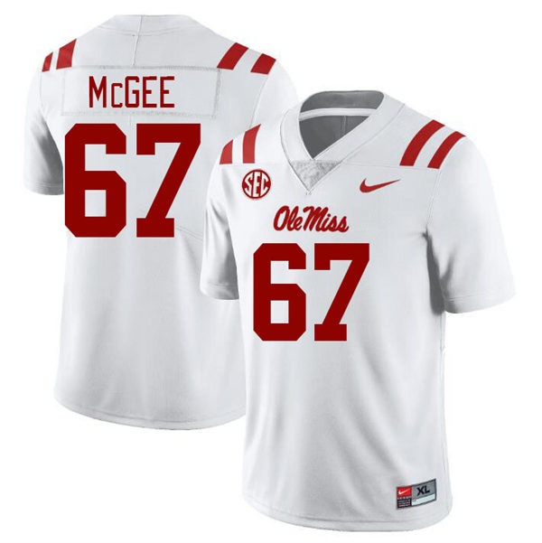 Mens Youth Ole Miss Rebels #67 Quincy McGee 2023 White College Football Game Jersey