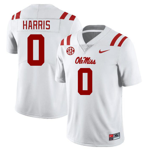 Mens Youth Ole Miss Rebels #0 Joshua Harris 2023 White College Football Game Jersey