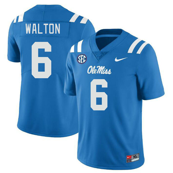 Mens Youth Ole Miss Rebels #6 Zamari Walton 2023 Powder Blue College Football Game Jersey
