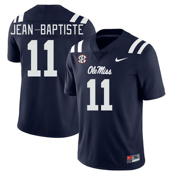 Mens Youth Ole Miss Rebels #11 Jeremiah Jean-Baptiste 2023 Navy College Football Game Jersey