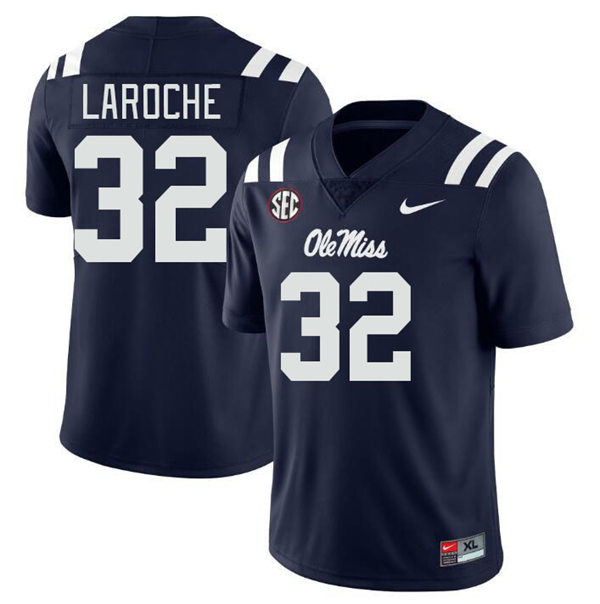 Mens Youth Ole Miss Rebels #32 Lucas Laroche 2023 White College Football Game Jersey
