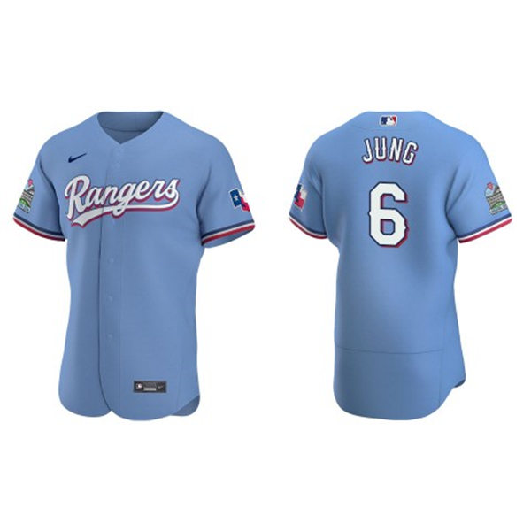 Mens Texas Rangers #6 Josh Jung Nike Light Blue Alternate CoolBase Jersey