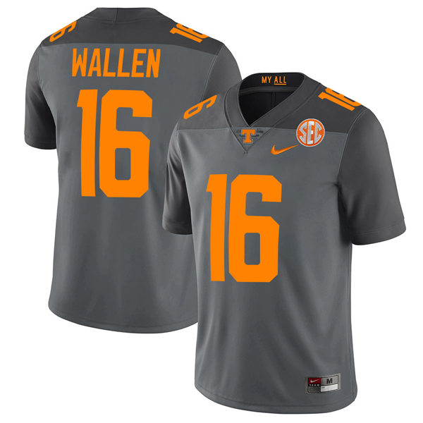 Mens Youth Tennessee Volunteers #16 Morgan Wallen Nike Smokey Grey Alternate Football Jersey