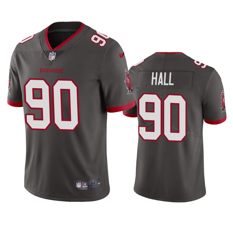 Mens Tampa Bay Buccaneers #90 Logan Hall Nike Pewter Alternate Vapor Limited Player Jersey