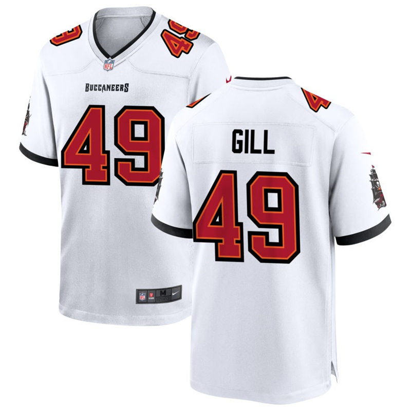 Mens Tampa Bay Buccaneers #49 Cam Gill Nike Road White Vapor Limited Player Jersey