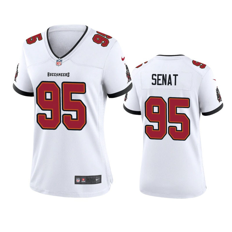 Womens Tampa Bay Buccaneers #95 Deadrin Senat Nike Away White Limited Player Jersey