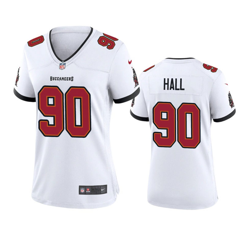 Womens Tampa Bay Buccaneers #90 Logan Hall Nike Away White Limited Player Jersey