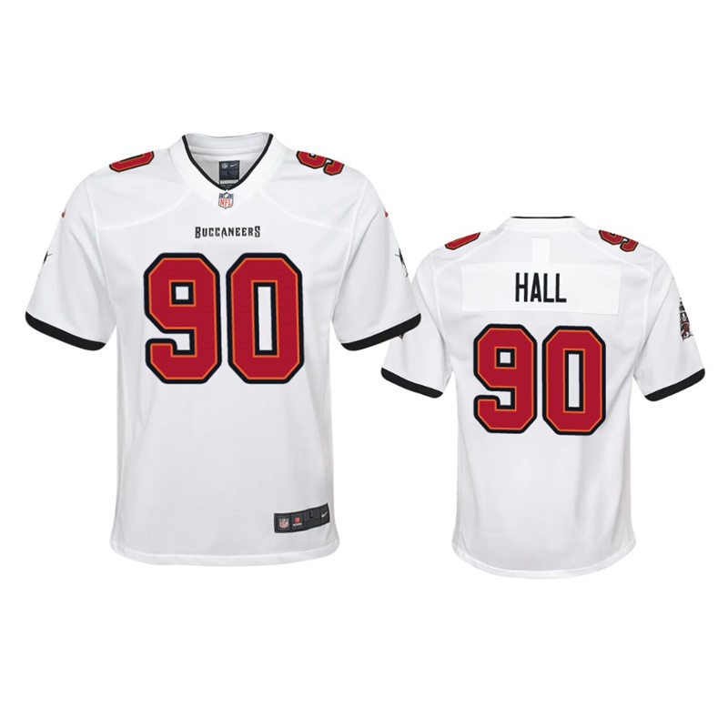 Youth Tampa Bay Buccaneers #90 Logan Hall Nike Away White Limited Player Jersey