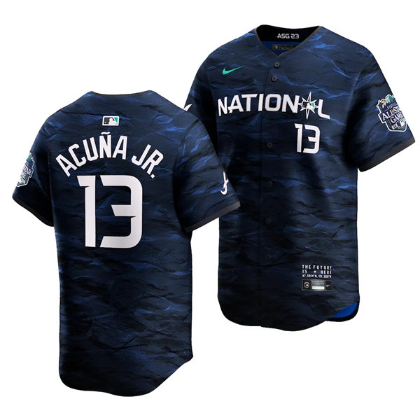 Mens Atlanta Braves #13 Ronald Acuna Jr. National League 2023 MLB All-Star Game Limited Player Jersey Navy