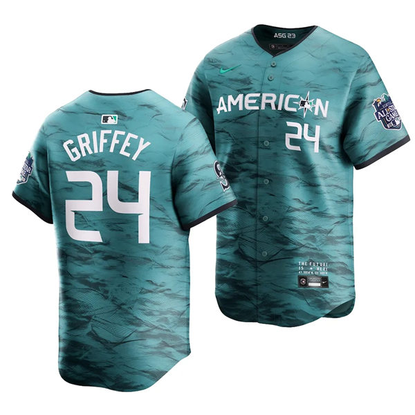 Men's Seattle Mariners Retired Player #24 Ken Griffey Jr. American League 2023 MLB All-Star Game Limited Player Jersey Teal