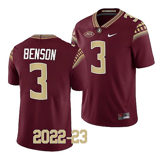 Men's Florida State Seminoles #3 Trey Benson Nike 2022 Garnet College Football Game Jersey