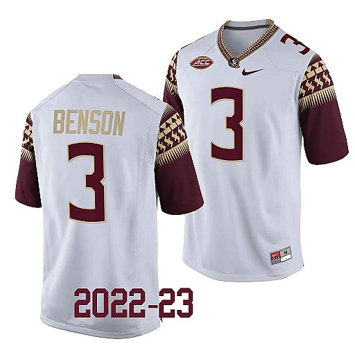 Men's Florida State Seminoles #3 Trey Benson Nike 2022 White College Football Game Jersey