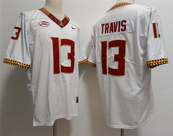 Men's Florida State Seminoles #13 Jordan Travis Nike 2023 White College Football Game Jersey