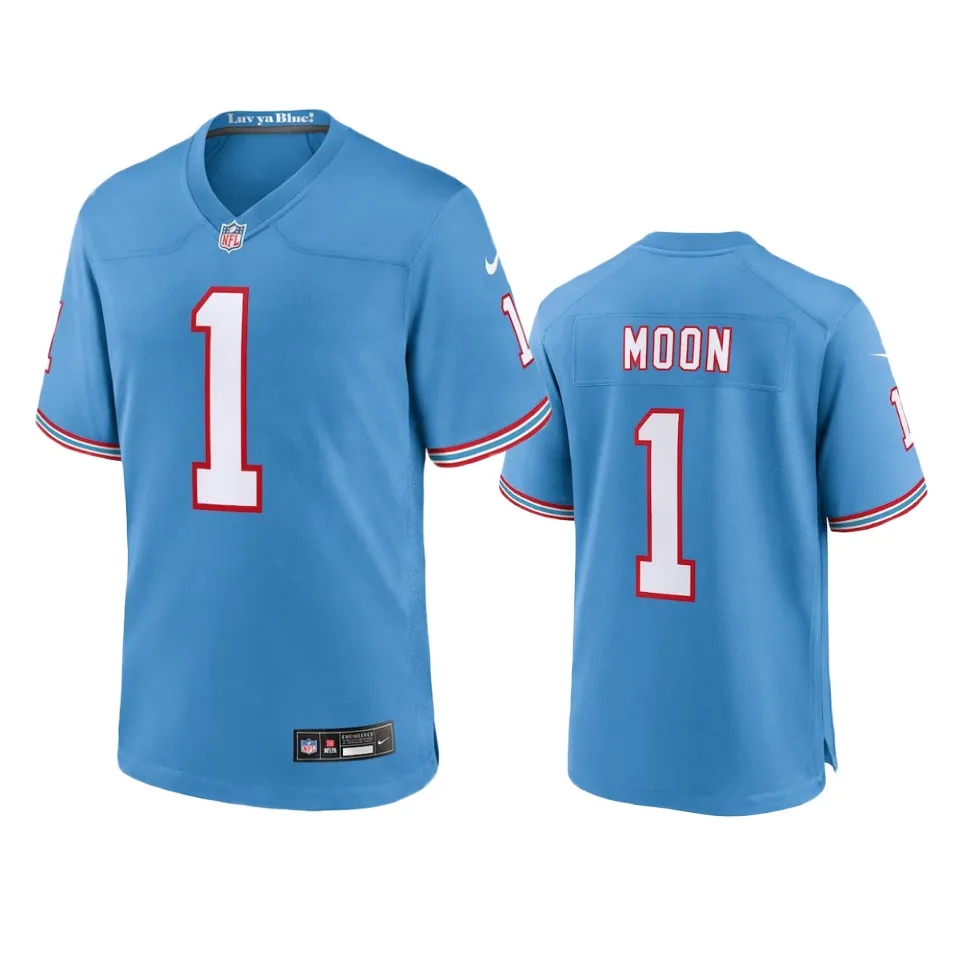 Mens Tennessee Titans #1 Warren Moon Nike Light Blue Oilers Throwback Vapor F.U.S.E. Limited Jersey
