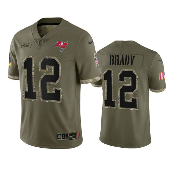 Mens Tampa Bay Buccaneers #12 Tom Brady Olive 2022 Salute To Service Jersey