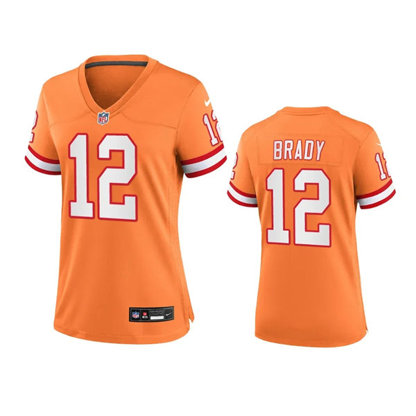 Women's Tampa Bay Buccaneers #12 Tom Brady Orange Throwback Game Jersey